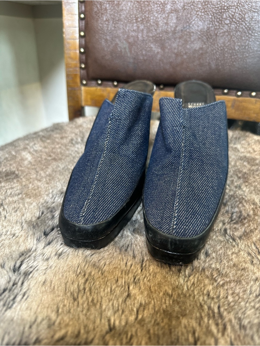 Stuart Weitzman RARE Denim Mule Heel Shoes, Size 6.5 - Picture 6 of 8